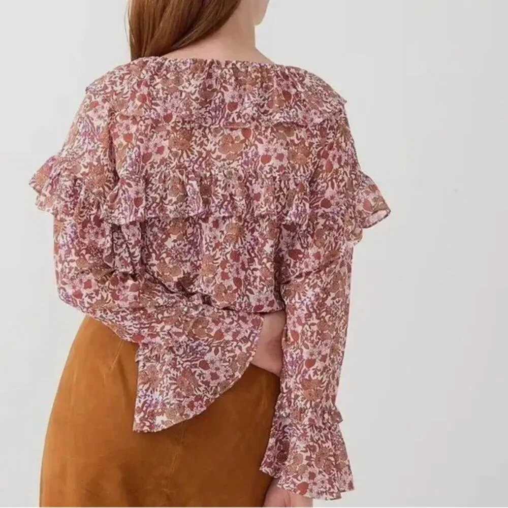 J. Crew Ruffle Crinkle Chiffon Top in Fête Floral